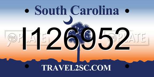 I126952 South Carolina License Plate