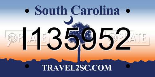 I135952 South Carolina License Plate