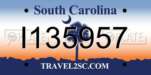 I135957 South Carolina License Plate