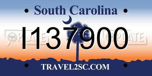 I137900 South Carolina License Plate