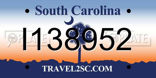 I138952 South Carolina License Plate
