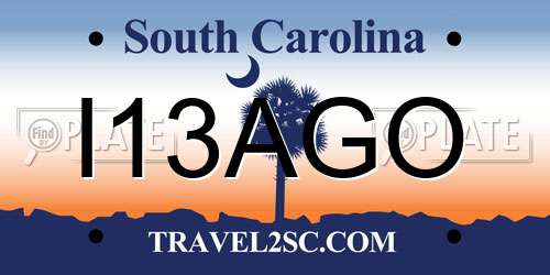 I13AGO South Carolina License Plate