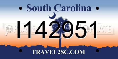 I142951 South Carolina License Plate