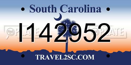I142952 South Carolina License Plate