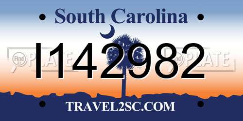 I142982 South Carolina License Plate