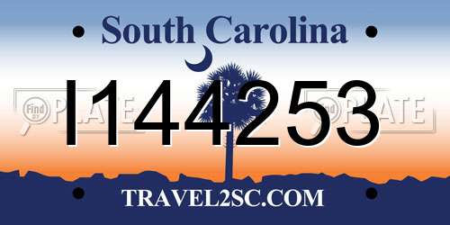 I144253 South Carolina License Plate