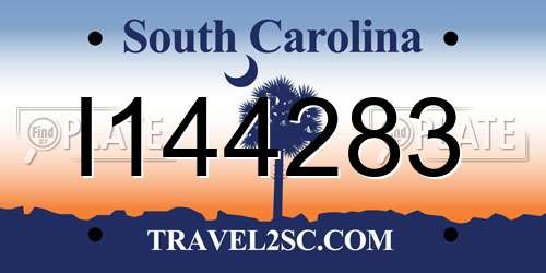 I144283 South Carolina License Plate