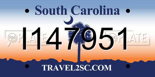 I147951 South Carolina License Plate