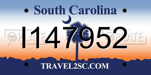 I147952 South Carolina License Plate