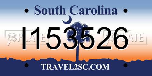 I153526 South Carolina License Plate