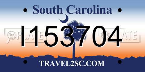 I153704 South Carolina License Plate