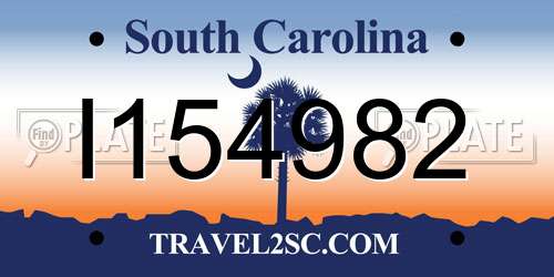 I154982 South Carolina License Plate