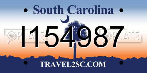 I154987 South Carolina License Plate