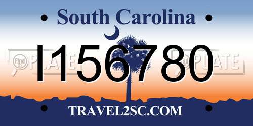 I156780 South Carolina License Plate