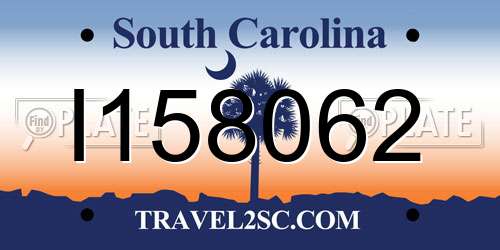 I158062 South Carolina License Plate
