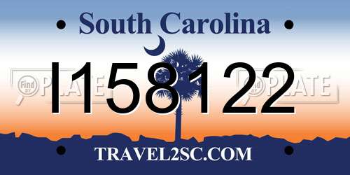 I158122 South Carolina License Plate