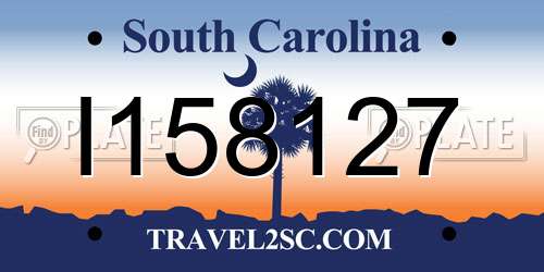 I158127 South Carolina License Plate