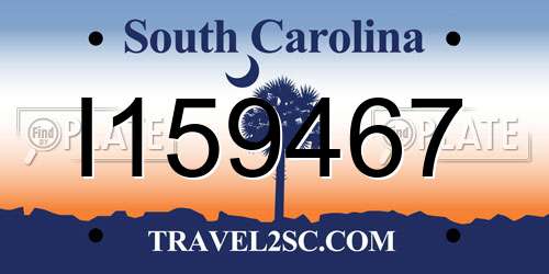 I159467 South Carolina License Plate