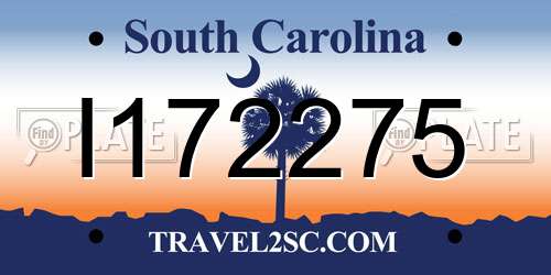 I172275 South Carolina License Plate