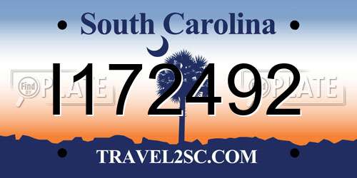 I172492 South Carolina License Plate