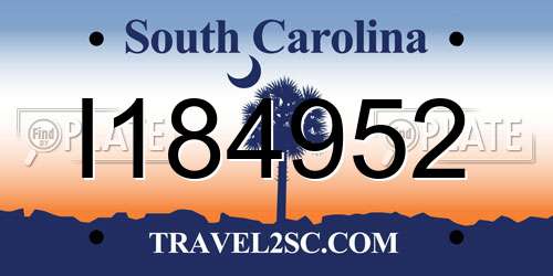 I184952 South Carolina License Plate