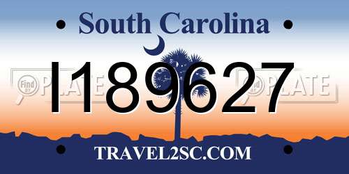 I189627 South Carolina License Plate