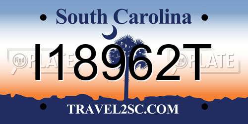 I18962T South Carolina License Plate