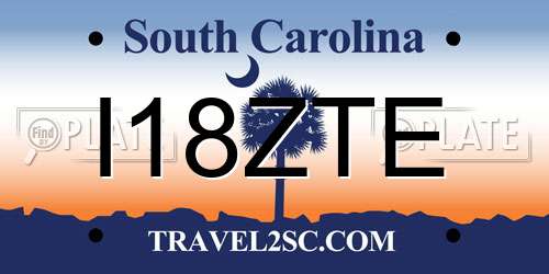 I18ZTE South Carolina License Plate