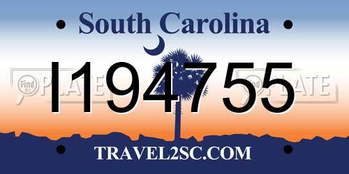 I194755 South Carolina License Plate