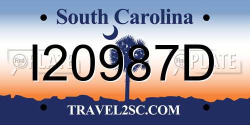 I20987D South Carolina License Plate
