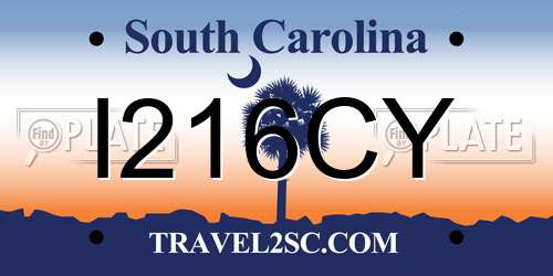 I216CY South Carolina License Plate