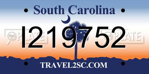 I219752 South Carolina License Plate
