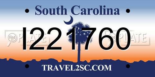 I221760 South Carolina License Plate