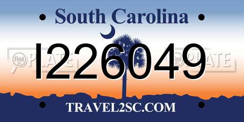 I226049 South Carolina License Plate