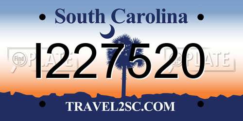 I227520 South Carolina License Plate