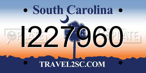I227960 South Carolina License Plate