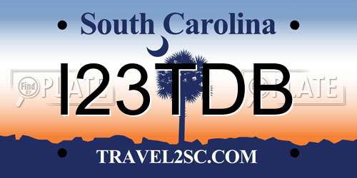 I23TDB South Carolina License Plate