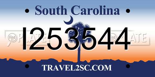 I253544 South Carolina License Plate