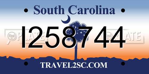 I258744 South Carolina License Plate