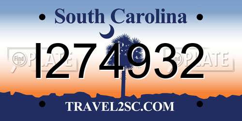 I274932 South Carolina License Plate