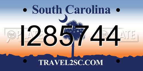 I285744 South Carolina License Plate