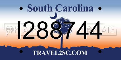 I288744 South Carolina License Plate