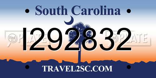 I292832 South Carolina License Plate