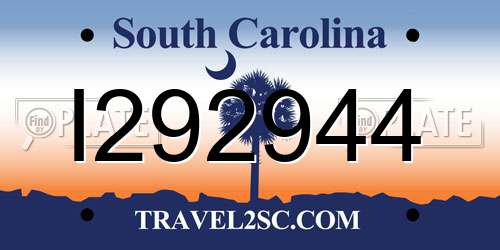 I292944 South Carolina License Plate