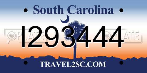 I293444 South Carolina License Plate