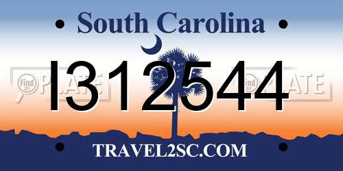 I312544 South Carolina License Plate