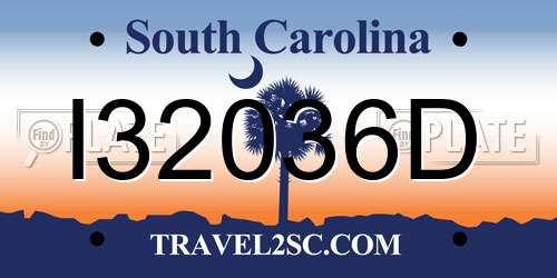 I32036D South Carolina License Plate