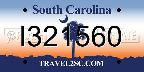 I321560 South Carolina License Plate