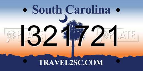 I321721 South Carolina License Plate