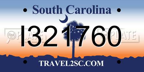 I321760 South Carolina License Plate